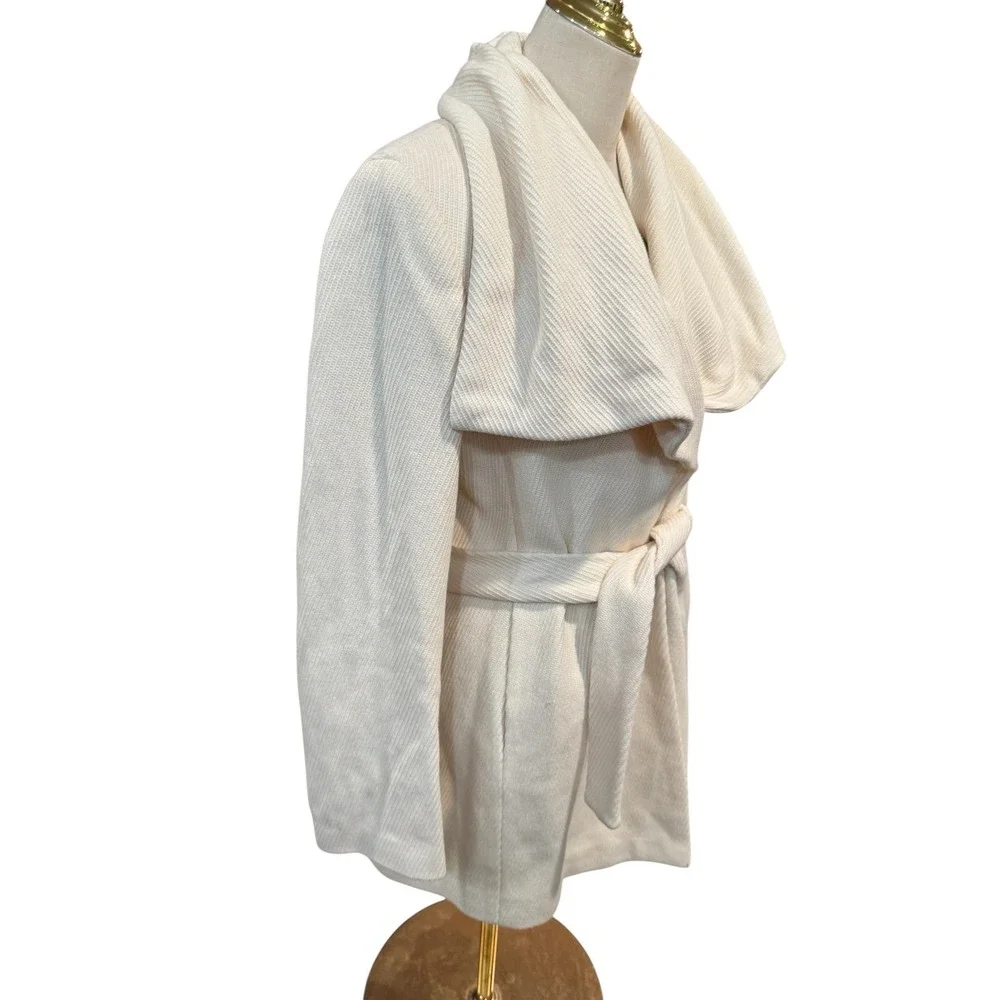Calvin Klein Women Cream Waterfall Collar Belted Cardigan Coat‎ Size 10